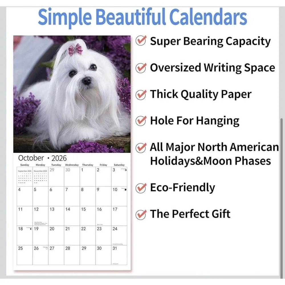 2026 Maltese Wall Calendar, 18-Month (July 2025 - December 2026) Dog Breed